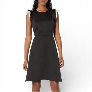 HALSTON Heritage Little Black Dress Fit & Flare Ruffle Shoulder Sleeveless - 4